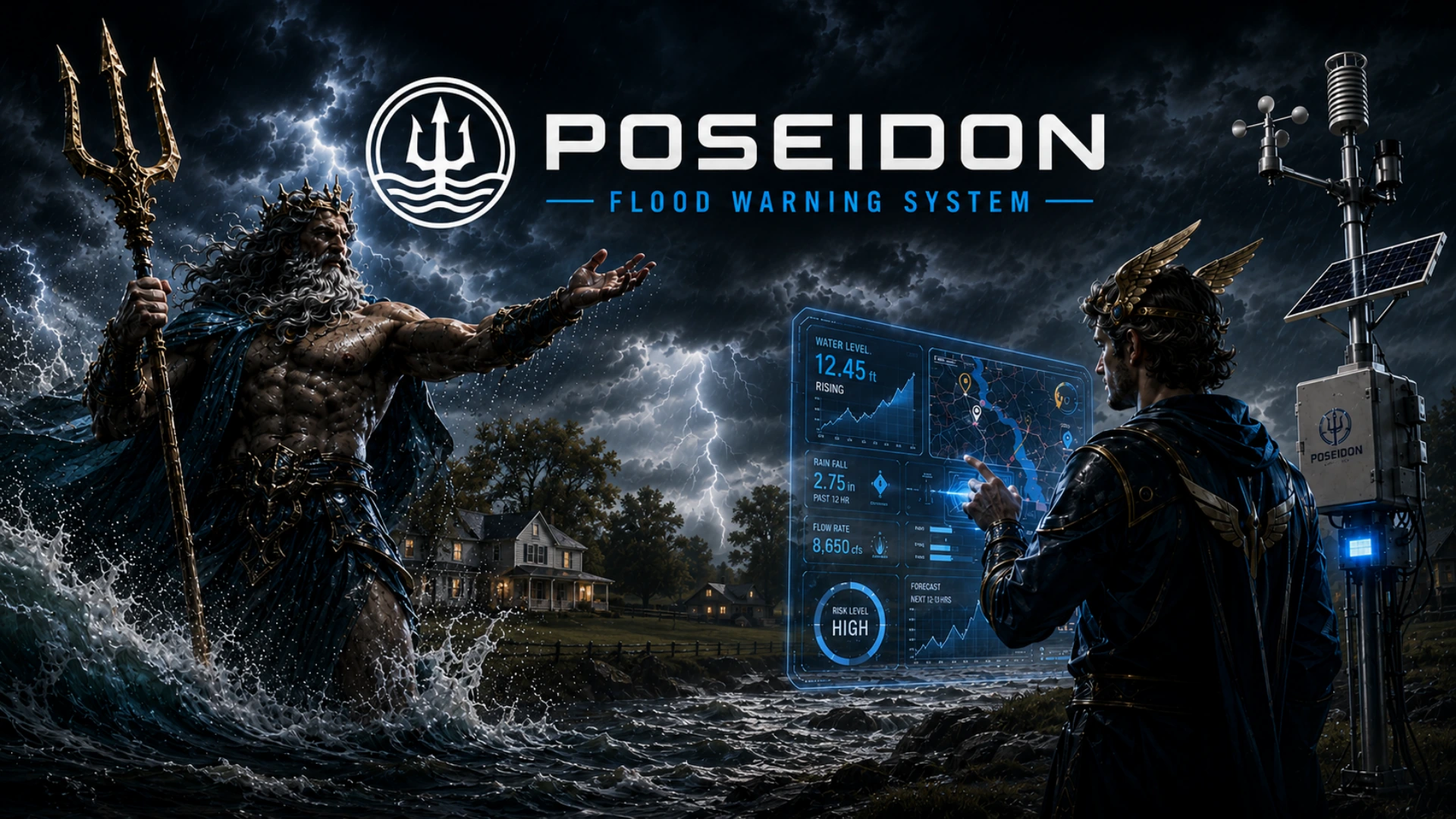 Slide 1: Poseidon Flood Warning System. Introducing Poseidon and its Hermes field monitoring stations.